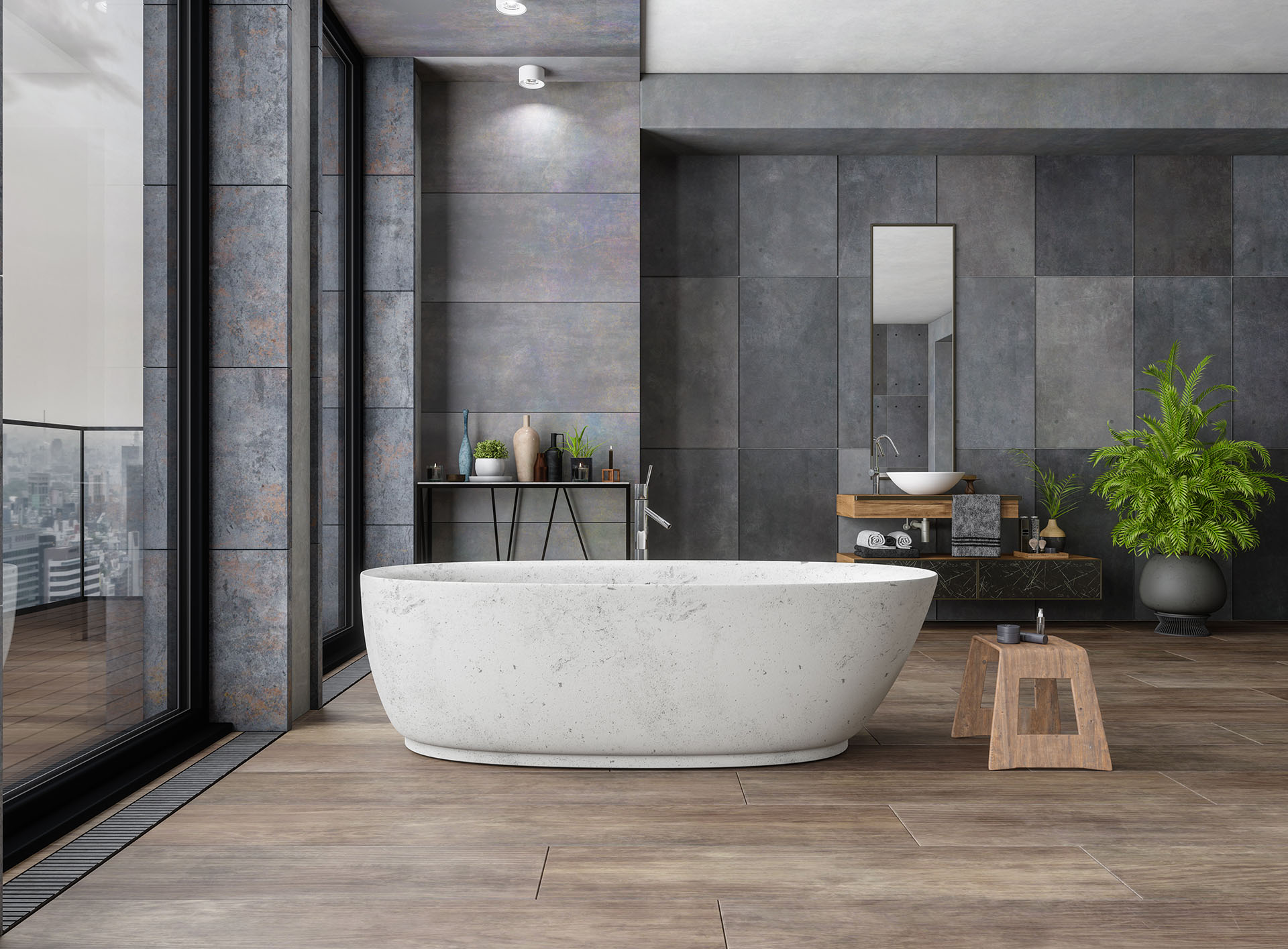 Holzböden im Badezimmer machen den Raum gemütlich Holzboden in einem mmodernen Badezimmer